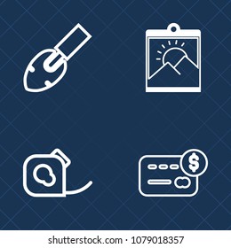 Premium set of outline vector icons. Such as money, shovel, instrument, art, vintage, background, equipment, balance, insulating, craft, photo, tape, finance, cash, tool, roll, duct, brush, purchase
