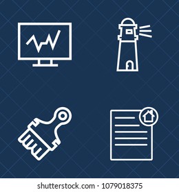 Premium set of outline vector icons. Such as beach, grunge, ocean, patient, shape, doctor, sea, health, texture, medicine, estate, white, investment, examination, lighthouse, care, hospital, real, sky
