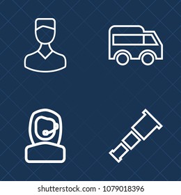 Premium set of outline vector icons. Such as telescope, astronomy, traffic, customer, bus, center, star, social, office, asphalt, business, computer, universe, left, person, night, sky, human, galaxy