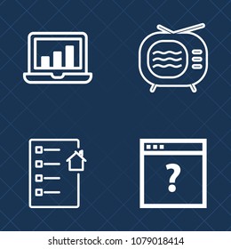 Premium set of outline vector icons. Such as bar, contract, chart, text, electronic, laptop, unknown, diagram, retro, page, tuner, broadcasting, graph, web, information, television, investment, real