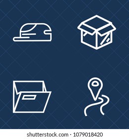 Premium set of outline vector icons. Such as cap, clothing, moving, paper, packaging, surprise, information, baseball, delivery, hat, head, cardboard, file, location, business, folder, blank, shipping