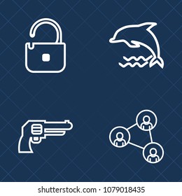 Premium set of outline vector icons. Such as wild, ocean, pistol, mobile, metal, key, blue, screen, animal, military, security, safety, marine, war, sea, unlock, sign, firearm, technology, safe, life