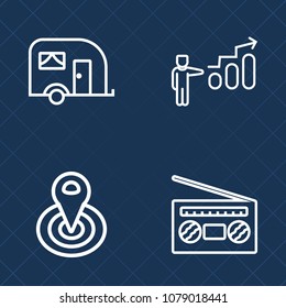Premium set of outline vector icons. Such as van, pointer, motivation, concept, sound, point, man, navigation, potential, car, personal, volume, right, growth, business, play, progress, radio, traffic