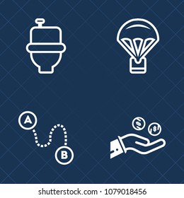Premium set of outline vector icons. Such as room, closet, jumper, navigation, toilet, water, sport, currency, landing, restroom, direction, money, location, bathroom, air, bank, fly, flight, finance