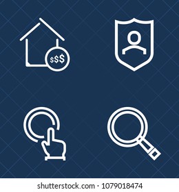 Premium set of outline vector icons. Such as safety, click, touch, cursor, property, privacy, magnification, safe, price, find, protection, finger, screen, concept, business, magnifying, guard, hand