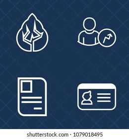 Premium set of outline vector icons. Such as male, landscape, data, personal, security, diagram, plastic, coniferous, scenic, sign, name, wood, fir, graphic, trunk, plant, outdoor, document, id, badge