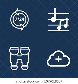 Premium set of outline vector icons. Such as graphic, key, office, call, view, note, internet, technology, melody, search, add, musical, instrument, phone, headset, watch, business, customer, web, spy