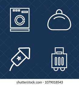 Premium set of outline vector icons. Such as suitcase, journey, wash, domestic, machine, transport, equipment, transportation, baggage, leather, handle, object, tourism, festival, housework, handbag