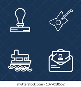 Premium set of outline vector icons. Such as sign, jazz, ocean, boat, card, mail, musician, office, transport, marine, blank, template, shipping, black, identity, mockup, music, branding, send, guitar