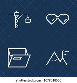 Premium set of outline vector icons. Such as work, modern, vision, template, hammer, collection, file, travel, drill, paper, wear, information, sunglasses, office, style, blank, white, building, open