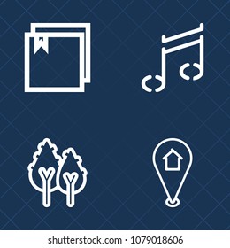 Premium set of outline vector icons. Such as web, archive, pin, black, road, park, gps, file, organize, melody, place, travel, environment, map, growth, sign, sound, music, landscape, coniferous, pine