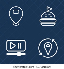 Premium set of outline vector icons. Such as salad, white, direction, slice, marker, movie, navigation, web, element, ham, travel, audio, volume, play, map, cheese, multimedia, button, point, lettuce