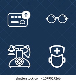 Premium set of outline vector icons. Such as lens, antique, talk, call, eye, dollar, medicine, medical, spectacles, classic, money, currency, business, finance, eyeglasses, uniform, frame, wealth, old