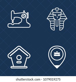 Premium set of outline vector icons. Such as bird, home, egypt, old, vintage, travel, work, fabric, needle, history, birdhouse, mythology, tree, job, tourism, machine, business, craft, person, sewing
