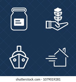 Premium set of outline vector icons. Such as nature, container, house, agriculture, water, spring, garden, boat, concept, home, cargo, transport, soil, ocean, metal, rent, packaging, environment, buy