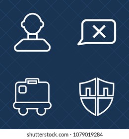 Premium set of outline vector icons. Such as protection, transport, face, person, sign, privacy, suitcase, airport, user, bag, happy, avatar, protect, web, terminal, arrival, closed, man, luggage
