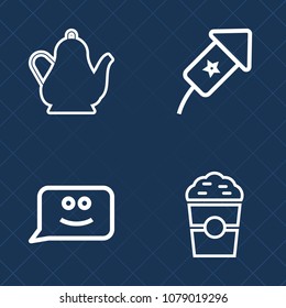 Premium set of outline vector icons. Such as holiday, tea, espresso, electric, coffee, cartoon, emoticon, hot, event, cappuccino, kitchen, circle, caffeine, teapot, morning, light, water, face, happy