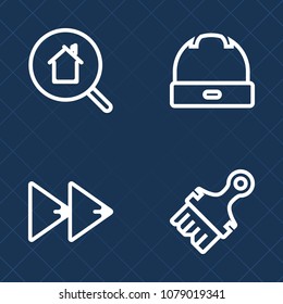 Premium set of outline vector icons. Such as building, button, uniform, blank, estate, play, baseball, white, fashion, template, property, computer, cap, home, rent, search, media, multimedia, sale, 