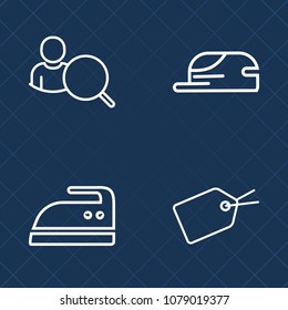 Premium set of outline vector icons. Such as account, domestic, screen, wear, housework, clothes, hat, tag, computer, application, cap, network, iron, fashion, style, page, sign, board, home, website