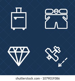Premium set of outline vector icons. Such as journey, fly, white, clothing, treasure, baggage, transport, air, template, gem, gemstone, travel, flight, tourist, tourism, brilliant, aircraft, shiny
