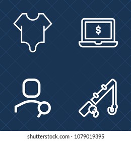 Premium set of outline vector icons. Such as fishing, tackle, cute, beautiful, technology, mobile, sexy, account, notebook, business, sport, display, web, screen, woman, female, attractive, internet
