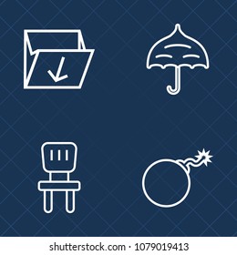 Premium set of outline vector icons. Such as concept, seat, box, furniture, bomb, trash, room, container, autumn, security, recycling, season, environment, rain, explosion, safety, armchair, recycle