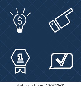 Premium set of outline vector icons. Such as win, prize, business, communication, pointing, success, creativity, gesture, finger, message, sport, gesturing, concept, man, bubble, award, businessman