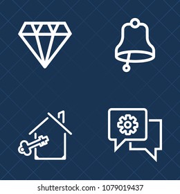 Premium set of outline vector icons. Such as application, phone, jewelry, agent, hand, communication, diamond, chat, sign, bell, morning, key, home, estate, mortgage, fashion, apartment, object, jewel