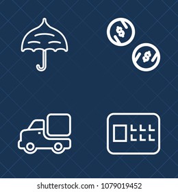 Premium set of outline vector icons. Such as traffic, open, season, transportation, safe, accessory, protection, system, money, business, sign, autumn, security, freight, investment, coin, white, cash