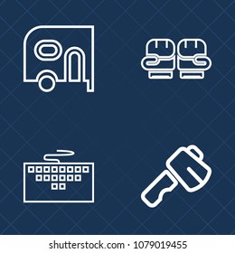 Premium set of outline vector icons. Such as boxing, laptop, van, delivery, fist, commercial, tool, glove, white, web, keyboard, transportation, pliers, fitness, building, sportswear, sport, punch, pc
