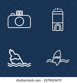 Premium set of outline vector icons. Such as sign, surfer, photography, blue, surfing, people, business, summer, beach, clean, tropical, travel, sea, digital, health, technology, mineral, bedroom, bed