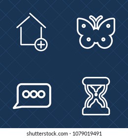 Premium set of outline vector icons. Such as dialog, concept, colorful, fly, hourglass, bubble, watch, collection, insect, yellow, apartment, construction, add, property, time, chat, communication