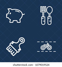 Premium set of outline vector icons. Such as economy, element, restaurant, wheel, dinner, meal, coin, bicycle, transport, cutlery, bike, shape, kitchen, finance, fork, food, currency, knife, paint