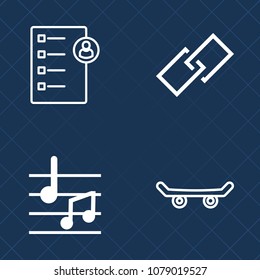 Premium set of outline vector icons. Such as connection, web, street, app, checklist, business, skateboarding, work, black, skateboarder, skateboard, security, recruitment, employee, sport, document