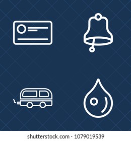 Premium set of outline vector icons. Such as wet, travel, transportation, alert, view, bank, alarm, object, city, button, abstract, white, money, public, water, financial, call, liquid, bus, vehicle