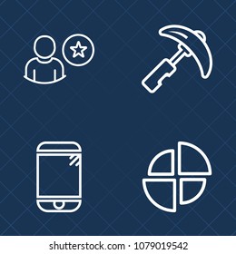 Premium set of outline vector icons. Such as application, digital, engineering, graphic, profile, machine, star, touchscreen, business, mock-up, equipment, crane, subscribe, chart, wireless, building