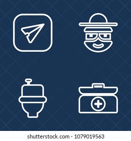 Premium set of outline vector icons. Such as first, internet, man, head, hygiene, equipment, email, web, drawing, cartoon, restroom, communication, help, smile, comic, bathroom, smartphone, water, wc