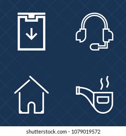 Premium set of outline vector icons. Such as download, entertainment, smoke, real, internet, sign, pipe, building, construction, center, headset, web, classic, microphone, object, estate, call, audio