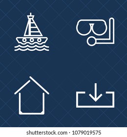 Premium set of outline vector icons. Such as speed, residential, exterior, nautical, sport, transport, sign, wave, underwater, motor, button, snorkel, travel, web, scuba, home, construction, house