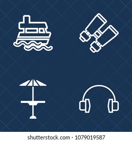 Premium Set Of Outline Vector Icons. Such As Dark, Transportation, Audio, Boat, Search, Sail, Looking, Device, Stereo, Earphone, Bar, Technology, Music, Binocular, Zoom, See, Sound, Pub, Marine, View