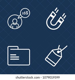 Premium set of outline vector icons. Such as education, online, element, people, blue, document, north, magnet, communication, sale, folder, blank, magnetic, object, force, technology, office, white