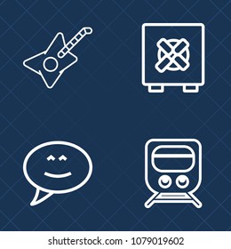 Premium set of outline vector icons. Such as black, bank, railway, railroad, musical, track, safety, transportation, talk, white, steel, rail, bubble, lock, door, system, chatting, message, electric