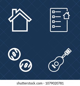 Premium set of outline vector icons. Such as mobile, money, smartphone, loan, music, business, drum, modern, phone, agent, paper, communication, concert, mortgage, wealth, guitar, agreement, musical