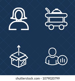 Premium set of outline vector icons. Such as pretty, people, white, online, hotel, delivery, bed, food, beverage, status, home, unpacking, shipping, service, social, new, breakfast, face, media, meal