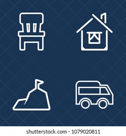 Premium set of outline vector icons. Such as move, arrow, blue, travel, housing, comfort, modern, nature, residential, peak, seat, building, house, transportation, mountain, top, home, highway, snow