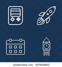 Premium set of outline vector icons. Such as exploration, time, button, sign, timetable, discovery, graphic, england, landmark, ship, big, week, web, arrow, london, business, day, plan, flight, event