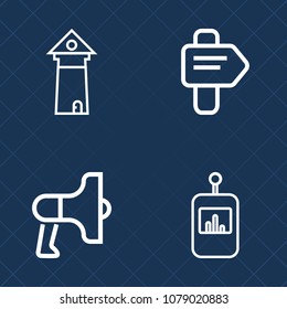 Premium set of outline vector icons. Such as channel, announcement, voice, sky, loudspeaker, travel, france, eiffel, french, architecture, megaphone, loud, solution, road, business, guidance, button