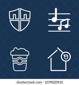 Premium set of outline vector icons. Such as shield, web, cafe, espresso, sign, cup, graphic, guard, apartment, landlord, privacy, morning, safe, clef, white, owner, cappuccino, beverage, breakfast