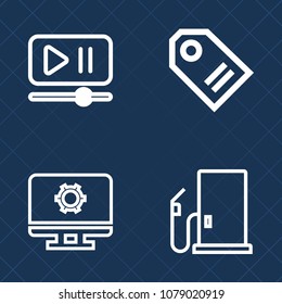 Premium set of outline vector icons. Such as media, energy, tag, car, setting, petroleum, concept, service, pump, tank, audio, oil, label, gas, industry, petrol, price, movie, computer, fuel, diesel