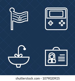 Premium set of outline vector icons. Such as flag, internet, wet, wash, web, technology, social, object, white, profile, usa, drop, america, liquid, human, sink, arrow, nation, background, hygiene